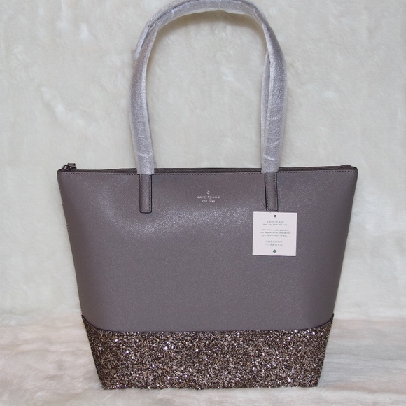 NWT Kate Spade Penny Greta Court Cityscape Gray Glitter Tote Bag Purse - Picture 2 of 7